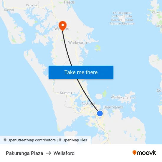 Pakuranga Plaza to Wellsford map