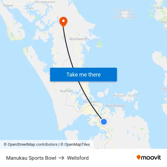Manukau Sports Bowl to Wellsford map