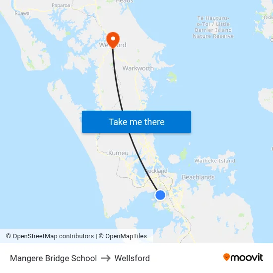 Mangere Bridge School to Wellsford map