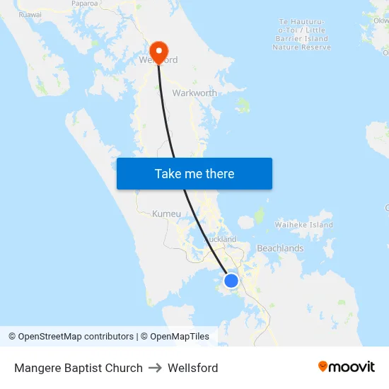 Mangere Baptist Church to Wellsford map