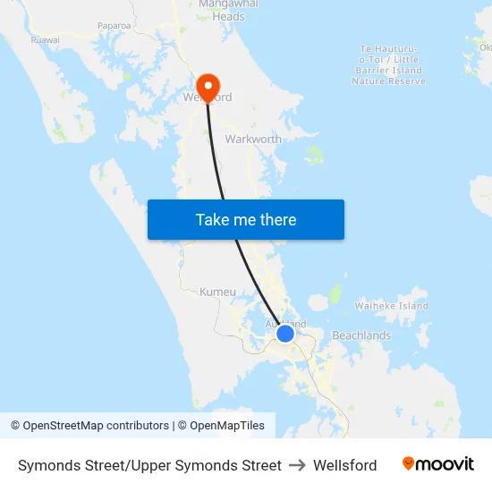 Symonds Street/Upper Symonds Street to Wellsford map