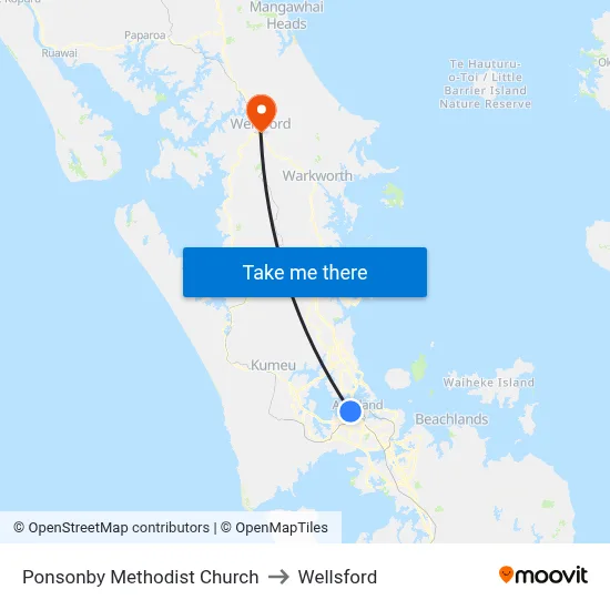 Ponsonby Methodist Church to Wellsford map