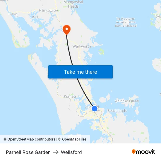 Parnell Rose Garden to Wellsford map