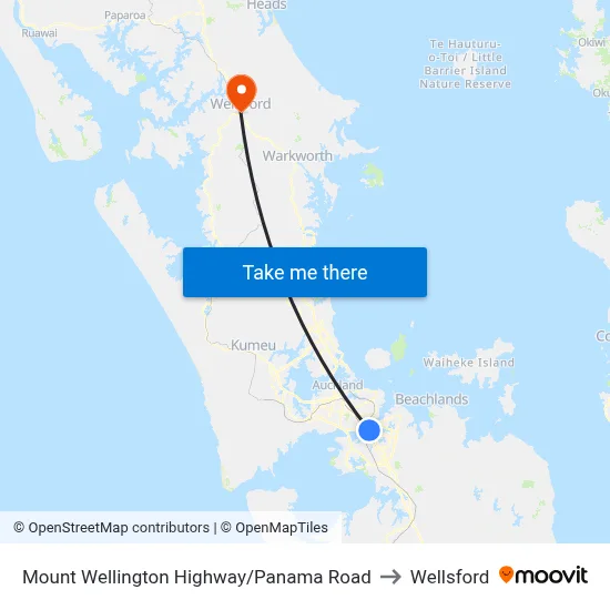 Mount Wellington Highway/Panama Road to Wellsford map