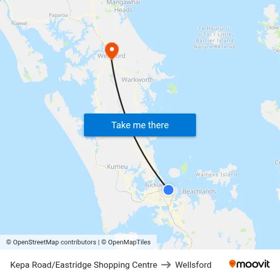 Kepa Road/Eastridge Shopping Centre to Wellsford map