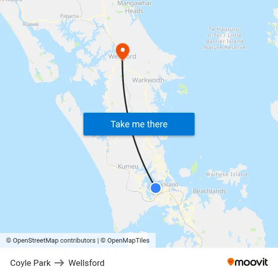 Coyle Park to Wellsford map