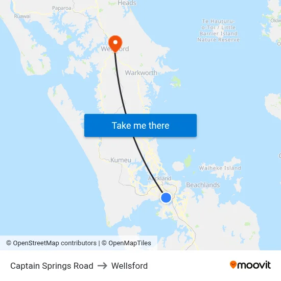 Captain Springs Road to Wellsford map