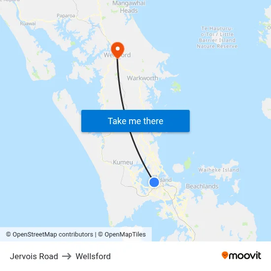 Jervois Road to Wellsford map