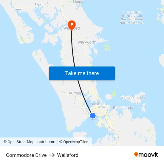 Commodore Drive to Wellsford map