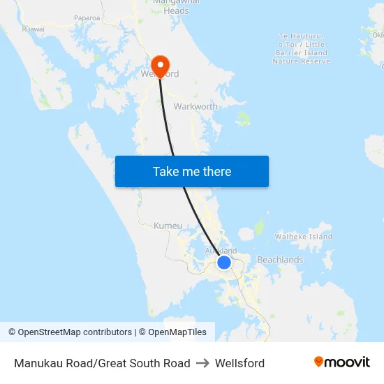 Manukau Road/Great South Road to Wellsford map