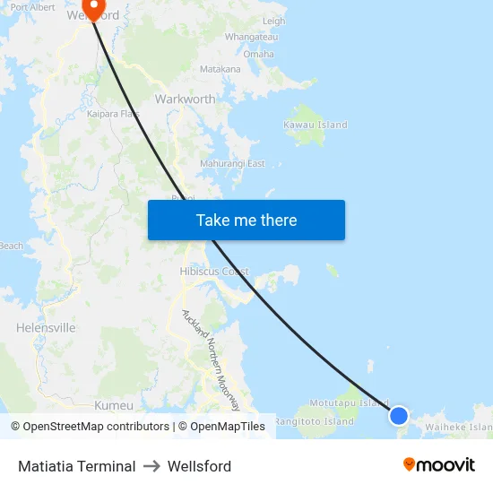 Matiatia Terminal to Wellsford map