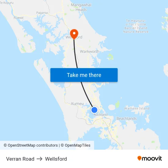 Verran Road to Wellsford map