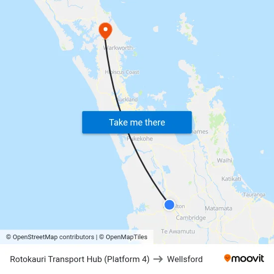 Rotokauri Transport Hub (Platform 4) to Wellsford map