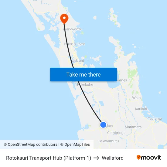 Rotokauri Transport Hub (Platform 1) to Wellsford map