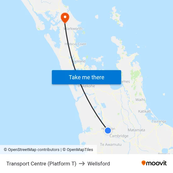 Transport Centre (Platform T) to Wellsford map