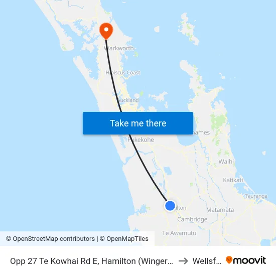 Opp 27 Te Kowhai Rd E, Hamilton (Wingers Hamilton) to Wellsford map