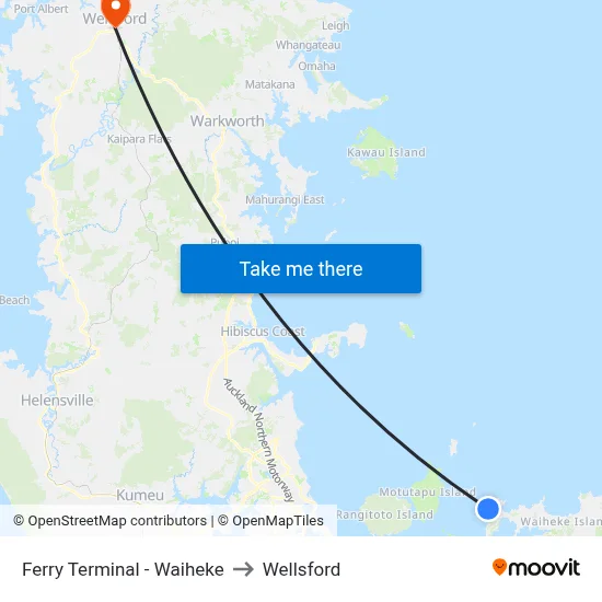 Ferry Terminal - Waiheke to Wellsford map