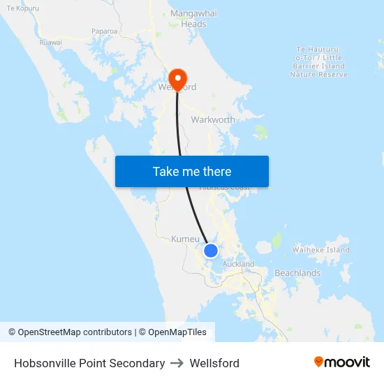 Hobsonville Point Secondary to Wellsford map