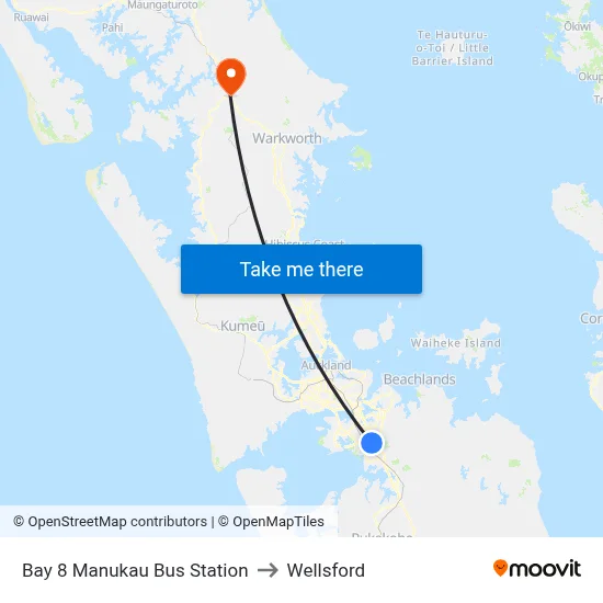 Bay 8 Manukau Bus Station to Wellsford map