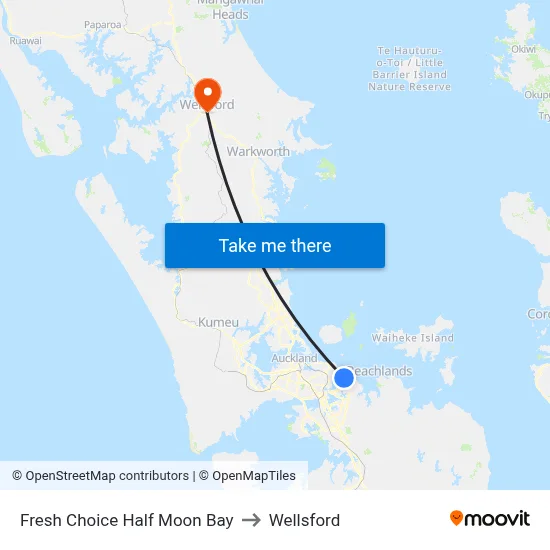 Fresh Choice Half Moon Bay to Wellsford map