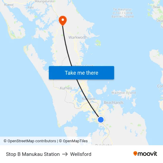 Stop B Manukau Station to Wellsford map