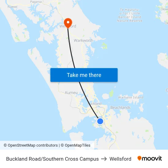 Buckland Road/Southern Cross Campus to Wellsford map