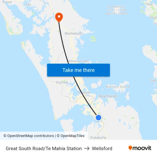Great South Road/Te Mahia Station to Wellsford map