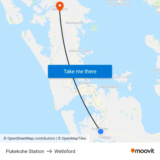 Pukekohe Station to Wellsford map