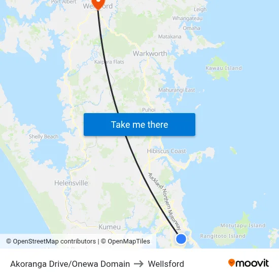 Akoranga Drive/Onewa Domain to Wellsford map