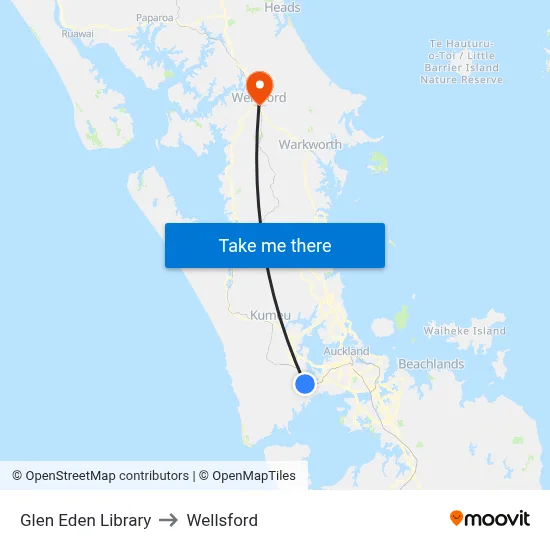 Glen Eden Library to Wellsford map