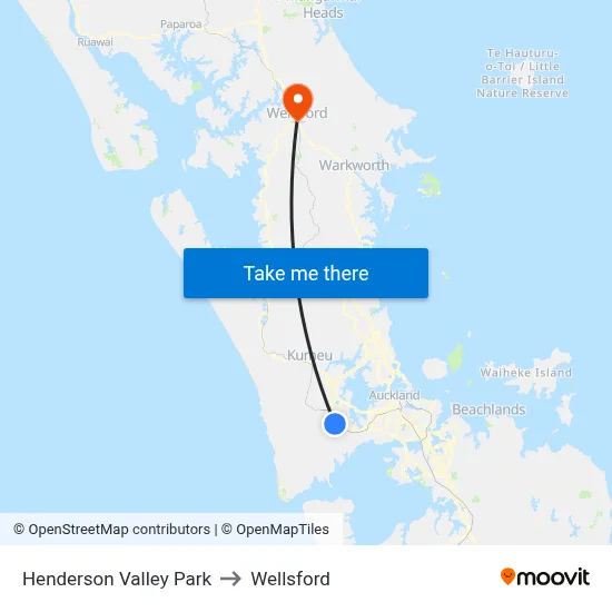 Henderson Valley Park to Wellsford map