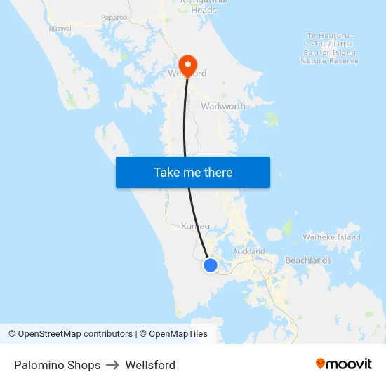 Palomino Shops to Wellsford map