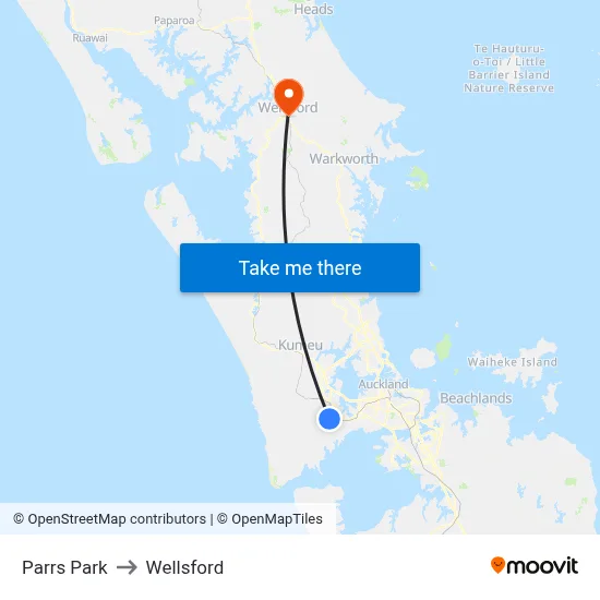 Parrs Park to Wellsford map