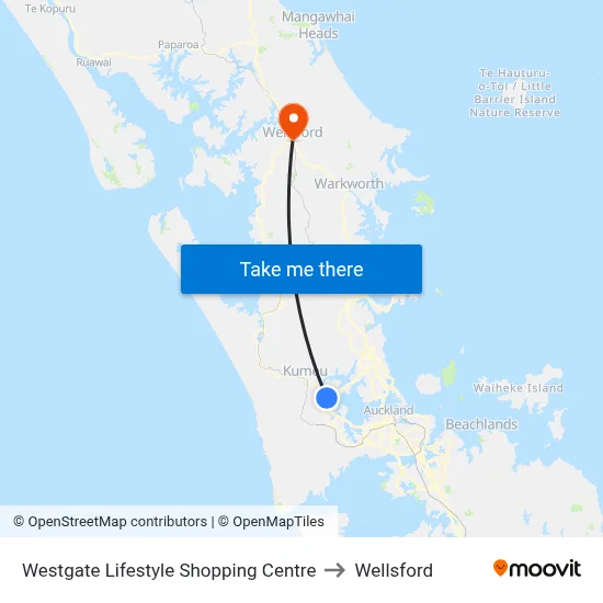 Westgate Lifestyle Shopping Centre to Wellsford map