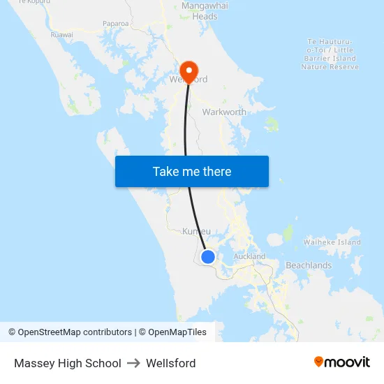 Massey High School to Wellsford map