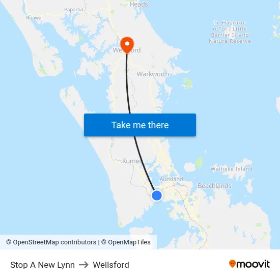Stop A New Lynn to Wellsford map