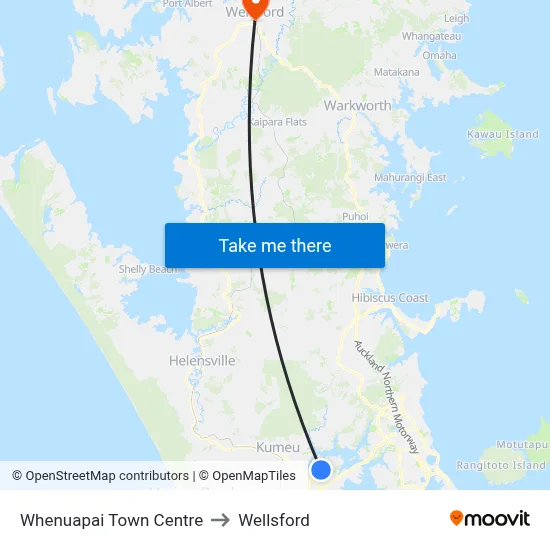 Whenuapai Town Centre to Wellsford map