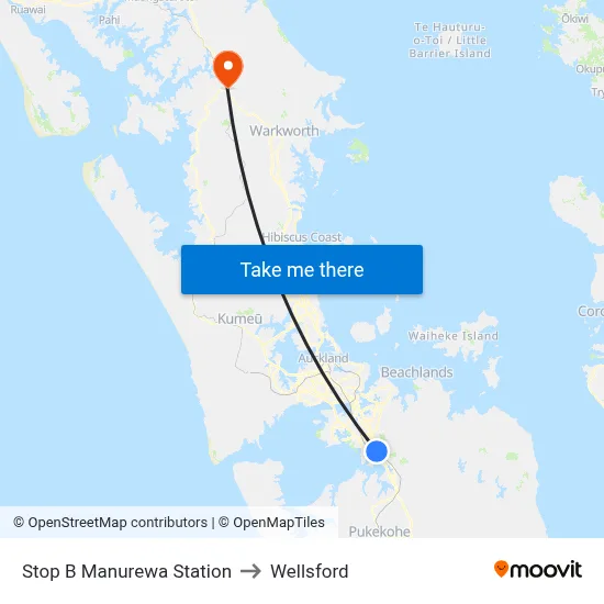 Stop B Manurewa Station to Wellsford map