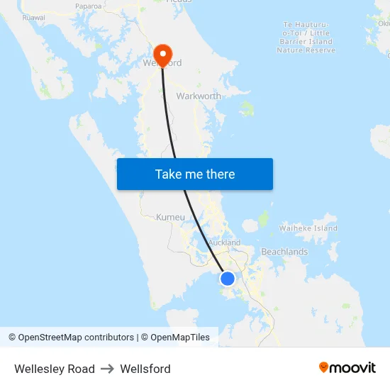 Wellesley Road to Wellsford map