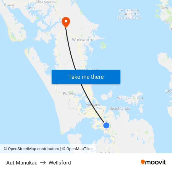 Aut Manukau to Wellsford map