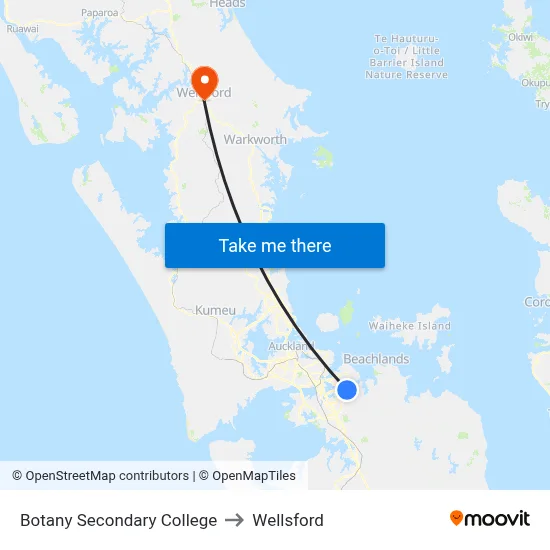 Botany Secondary College to Wellsford map