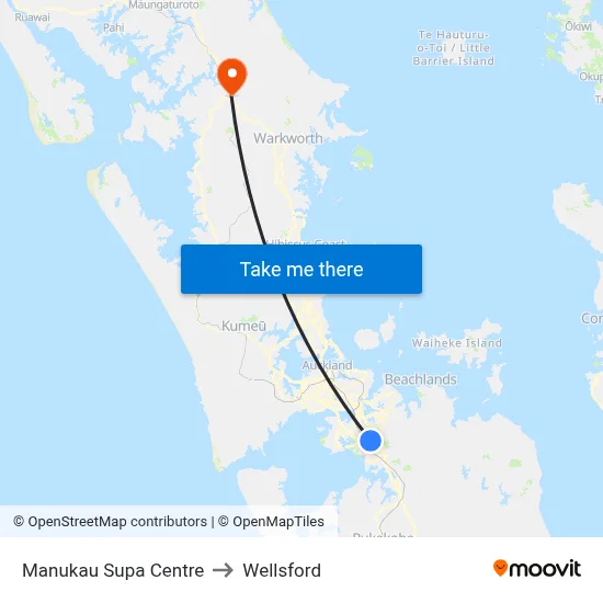 Manukau Supa Centre to Wellsford map