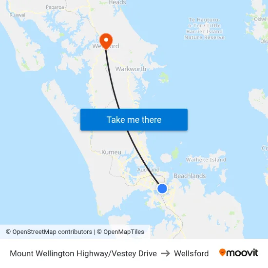 Mount Wellington Highway/Vestey Drive to Wellsford map