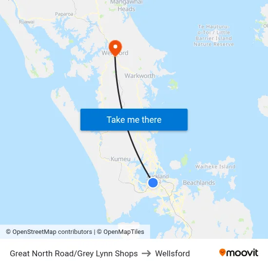 Great North Road/Grey Lynn Shops to Wellsford map