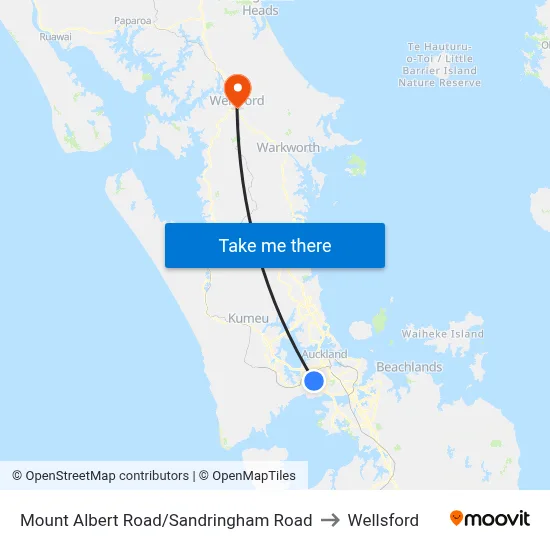 Mount Albert Road/Sandringham Road to Wellsford map