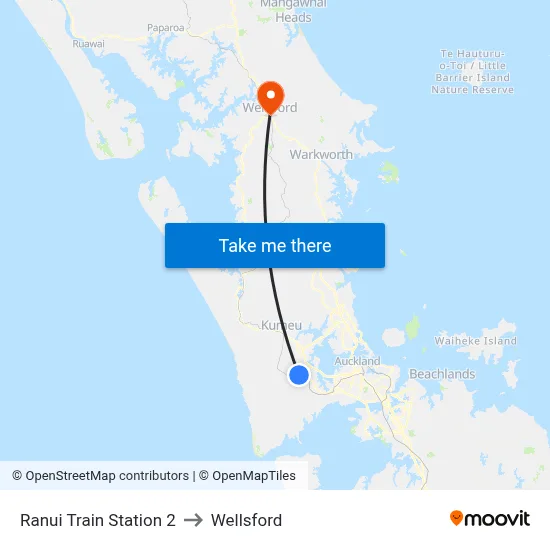 Ranui Train Station 2 to Wellsford map