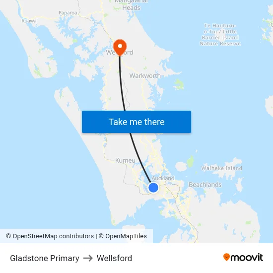 Gladstone Primary to Wellsford map