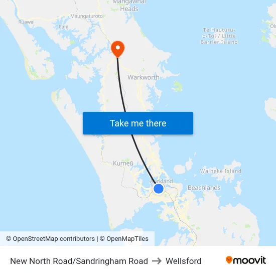 New North Road/Sandringham Road to Wellsford map