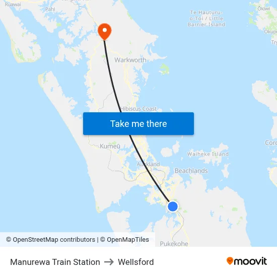Manurewa Train Station to Wellsford map