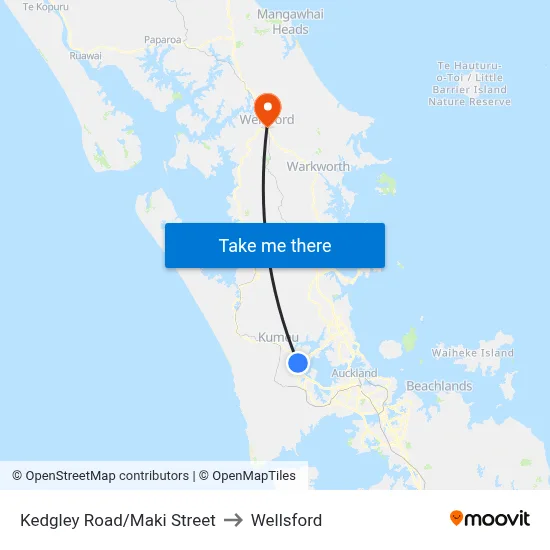 Kedgley Road/Maki Street to Wellsford map